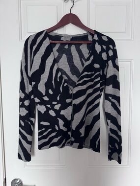 Ann Taylor Gray and Black Animal Print Sweater